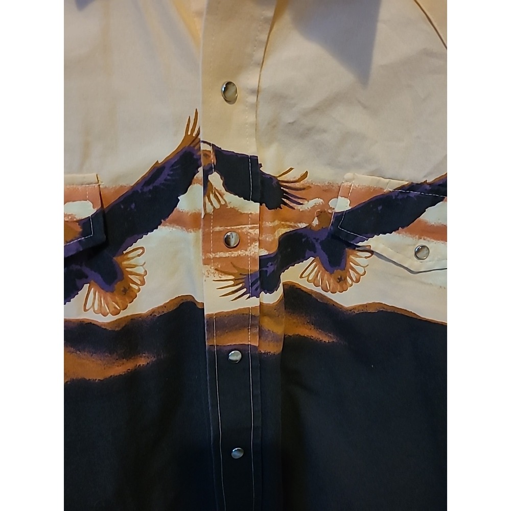 Vintage Roper Western Wear Button Up‎ Pearl Snap With Flying Eagles/Mountains L - Picture 4 of 8